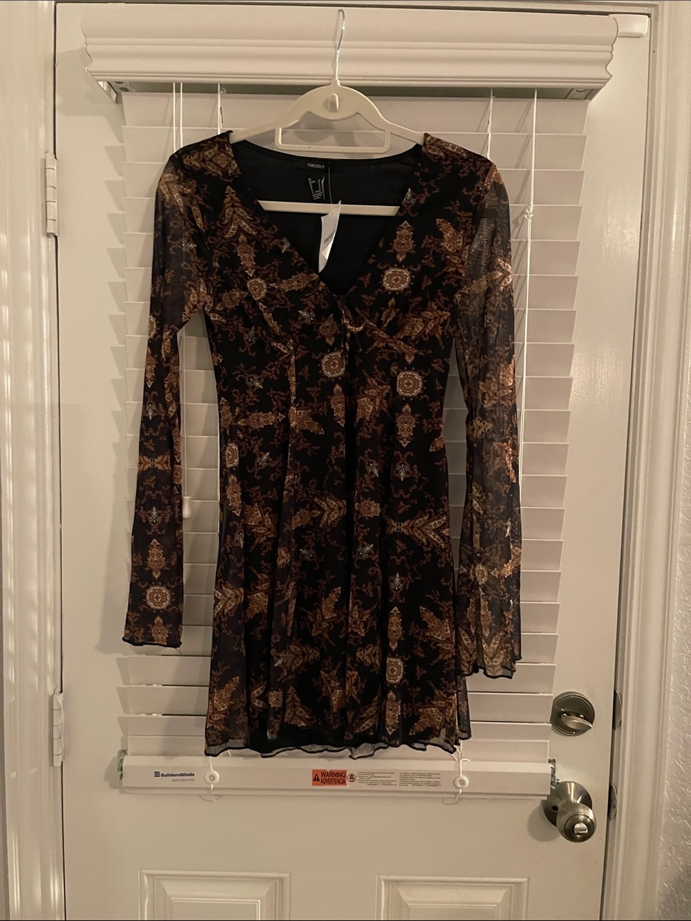 Black Floral Long-Sleeve V-Neck Dress NWT